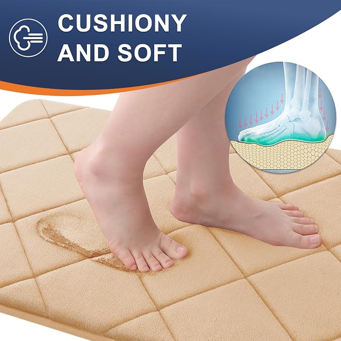 OLANLY Memory Foam Bath Mat 70x24, Ultra Soft and Absorbent Bathroom Rugs | Beige, Quick Dry, Machine Washable Shower Bath Rugs, Comfortable Bath Carpet for Bathroom Floor, Tub and Shower