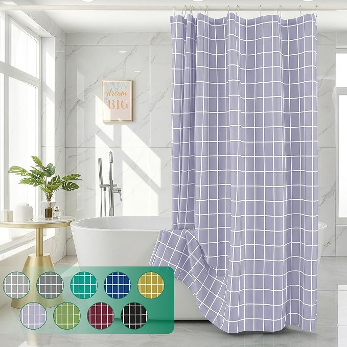 Biscaynebay 84 Inch Shower Curtain-Modern Farmhouse Bathroom Curtain, Faux Linen Textured Grid Plaid Lavender Shower Curtains, Minimalist Simple Geometric Neutral Decor Machine Washable-72x84 Inches