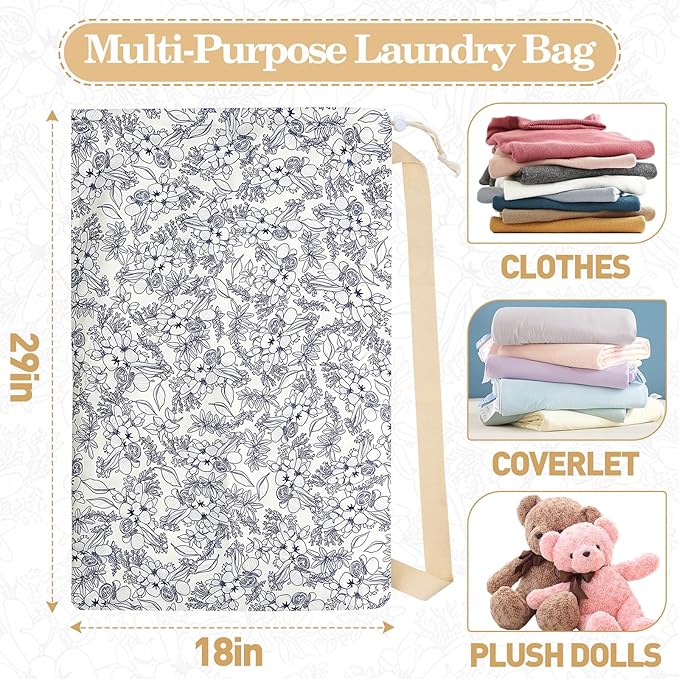 Laundry Bag Backpack for Dorm & Travel, 29 x 18" Large Dirty Bag | Cute College Clothes Pouch with Straps and Handles. Ideal for Apartment, Camp and Portable Bag for Laundromat