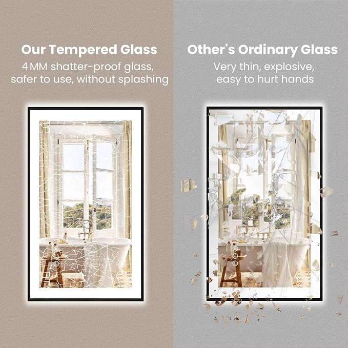60"x40" LED Bathroom Mirror, Frontlit&Backlit, Controlled Separately | Black Metal Frame, Stepless Dimmable, Anti-Fog, HD Reflection, Shatter-Proof, 3 Colors Lighting, Memory, UL Listed