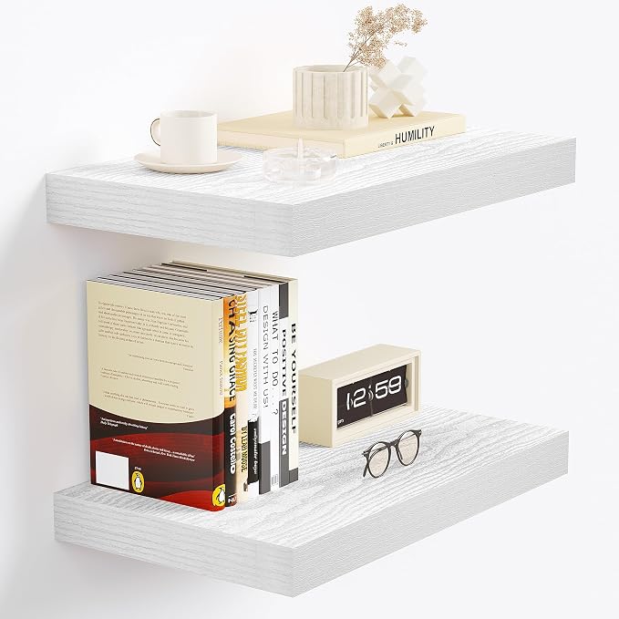 Vivelove 16 X 9 Floating Shelves,Wall Shelves with Invisible Brackets, 1.5” Thick Floating Shelves for Bathroom, Bedroom, Living Room, Kitchen, Office, Modern Home Decor,Set of 2, White