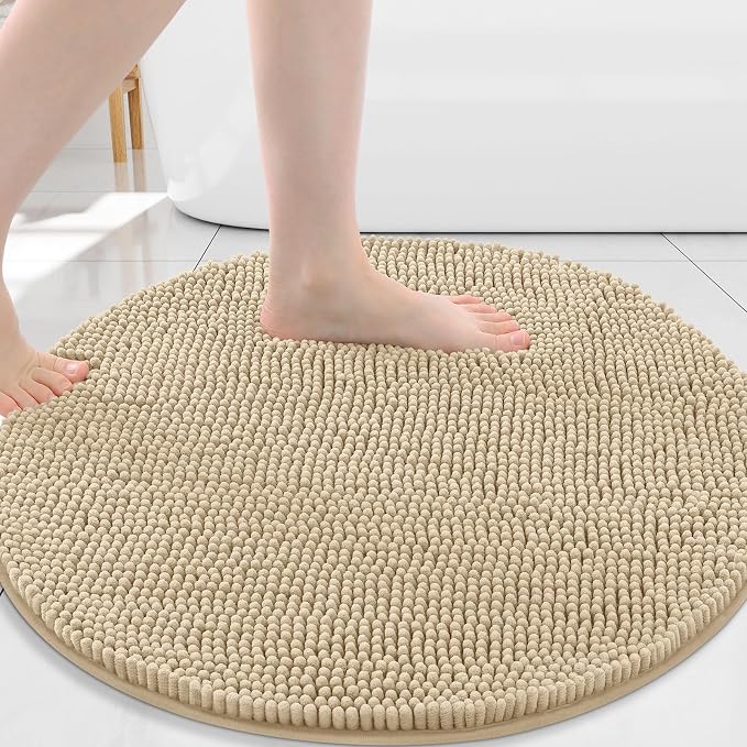 Arotive Bathroom Rugs Round 24x24, Soft Absorbent Shaggy Chenille Bath Rugs | Beige, Machine Washable Rubber Backing Bath Mats for Bathroom Floor Tub and Shower Home Decor Accessories