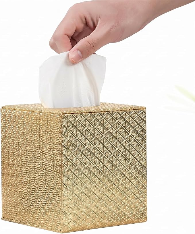 Gold Tissue Box Cover,Tissue Box Cover Square,Gold Tissue Box Holders,Tissue Holder for Bathroom Accessories,Bathroom Tissue Holders