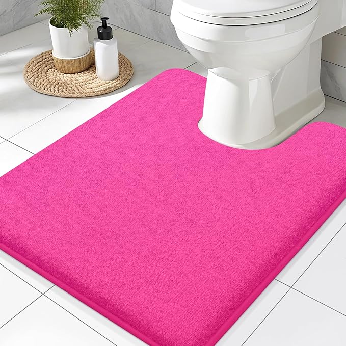 Smiry Memory Foam Toilet Rugs 24x20, Extra Soft Absorbent Bathroom Rugs | Deep Pink, Quick Dry Machine Washable Non-Slip Contour Bath Mat for Toilet