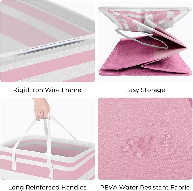 HomeHacks 2 Pack Large Laundry Baskets, Laundry Hampers Bags (Pink 75Lx2) | Waterproof, Freestanding, Collapsible Clothes Hamper with Reinforced Handles in Laundry Room, Dorm, Bathroom, Bedroom