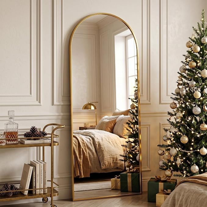Full Length Mirror, 64" x 21" Arched Full Body Mirror Large Standing Floor Mirrors, Mirrors for Bedroom, Bathroom, Living Room Standing or Wall Leaning, Gold