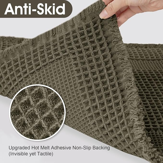 Upgraded Waffle Bath Mat, 32"x20" Greyish Green-Looped, Super Absorbent Non-Slip Quick Dry Bathroom Rugs with Tassels, Machine Washable Ultra Soft Boho Bath Rugs, Toilet Mats Boho Farmhouse Decor