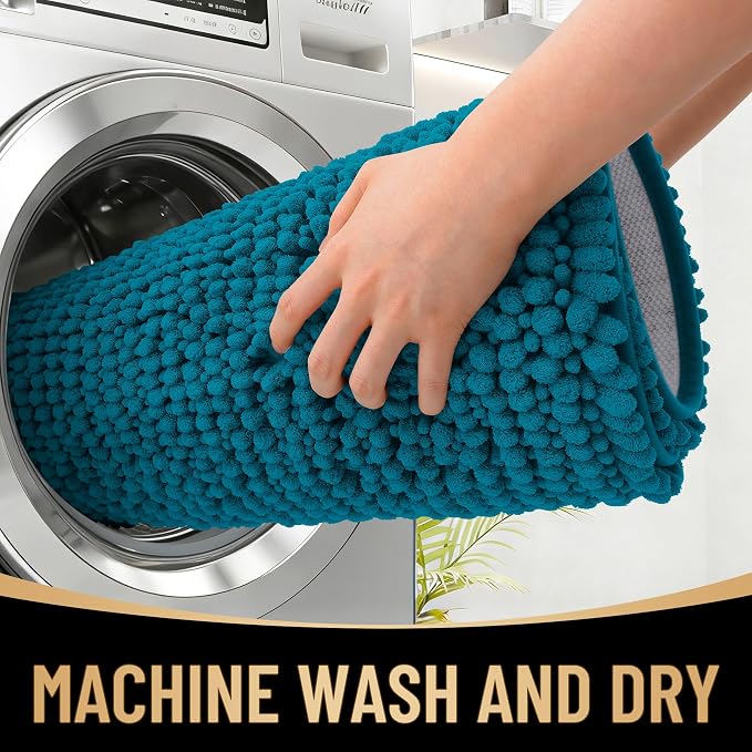 OLANLY Thick Chenille Large Bathroom Rugs Mats 40x32, Peacock Blue | Soft Absorbent Bath Rugs, Rubber Backing, Machine Wash Dry, Bath Mats for Bathroom, Tub and Shower, Home Decor Accessories