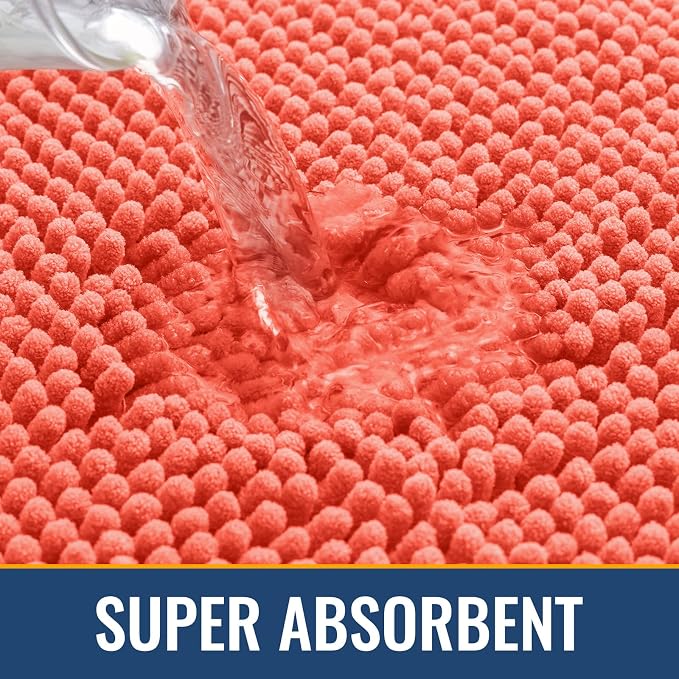 Arotive Bathroom Rugs 24x16, Soft Absorbent Shaggy Chenille Bath Rugs | Coral, Machine Washable Rubber Backing Bath Mats for Bathroom Floor Tub and Shower Home Decor Accessories