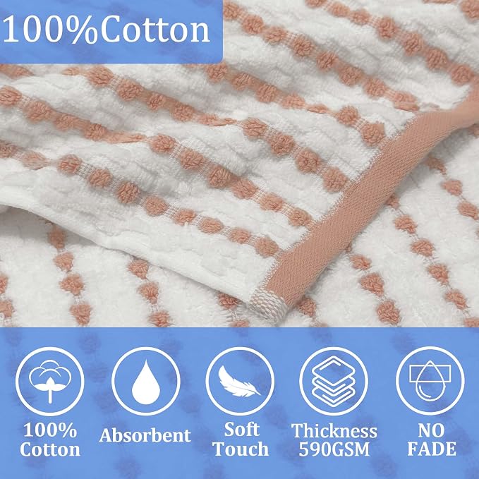 VOOVA & MOVAS Kids Hooded Bath Towel, 6-10 Years, 100% Cotton, White Brown | Lovely Dotted Plaid Design, Dense Thick Towel, Great Absorbency for All Water Scenes