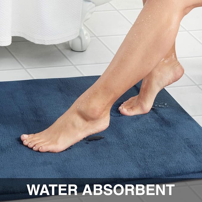 Memory Foam Bath Mat Non Slip Absorbent Super Cozy Velvet Bathroom Rug Carpet (24 inches X 48 inches, Navy)