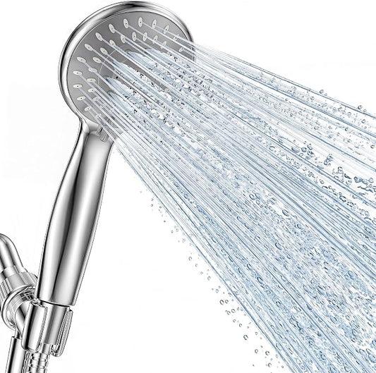 High Pressure Handheld Shower Head for Low Water Pressure Homes | 5 Shower Modes, 1-Min Quick Installation, 59” Stainless Steel Hose, Angle Adjustable Holder, for Kids, Pets, Parents, Family