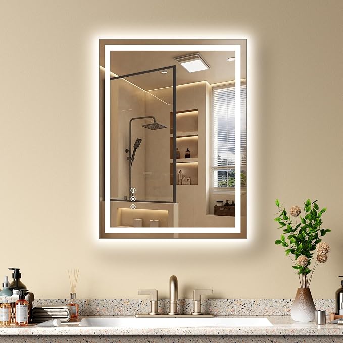 24x30 LED Bathroom Mirror with Lights, Dual Lit, Anti-Fog, Memory | Dimmable 3 Color CRI 90+ for True-to-life Color Accuracy Tempered Glass Horizontal/Vertical Wall Mount for Bathroom Vanity
