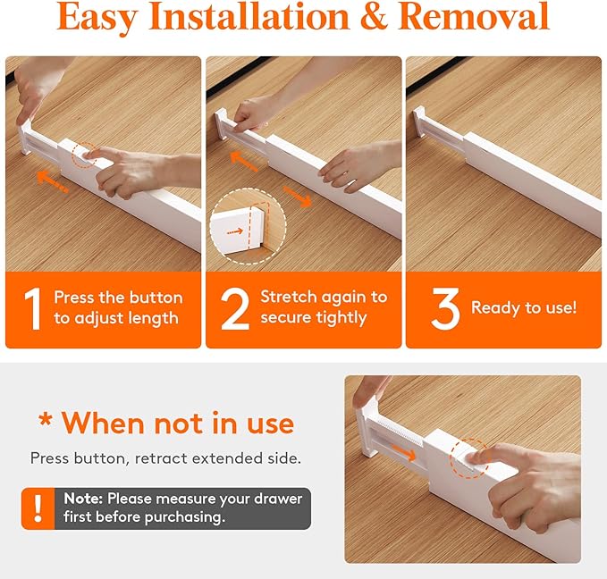 Lifewit 2.36" Upgrade Kitchen Drawer Dividers, Adjustable Drawer Organizer | 11"-17" Expandable White Drawer Separator for Clothes/Utensils, Dresser/Cabinet/Closet/Nursery Organization & Storage, 5 Pack