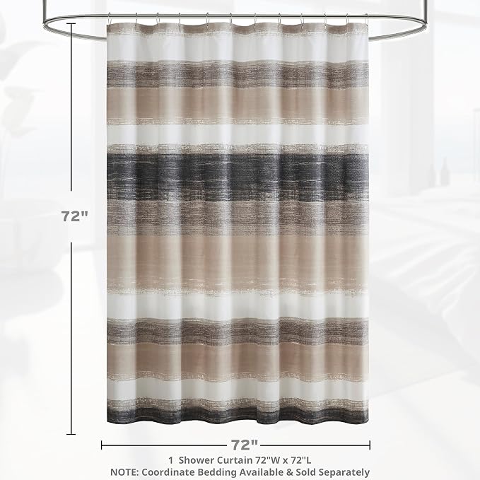 Madison Park Saben Shower Curtain for Bathroom, 72 x 72, Taupe/Black | Ultra Soft, Microfiber, Adds Privacy, Machine Washable, Striped Pattern, OEKO-TEX Certified