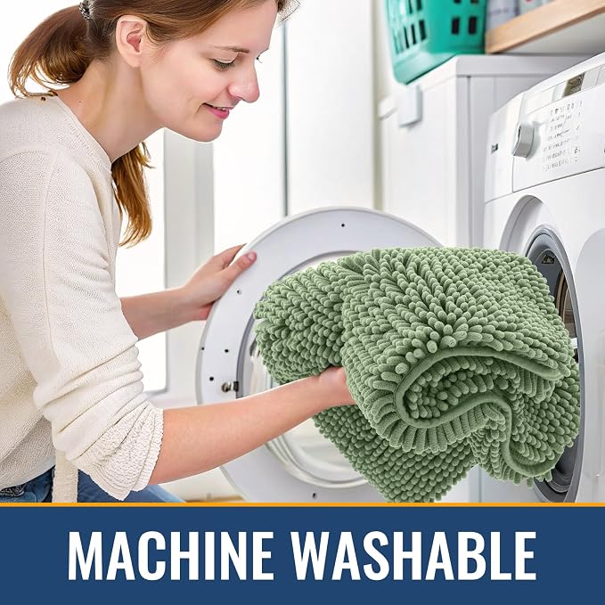 Arotive Bathroom Toilet Rugs Chenille U Shaped 20x20, Sage Green | Extra Soft Absorbent Shaggy Chenille Contour Bath Rugs for Toilet, Machine Washable Rubber Backing Contoured Bath Mats