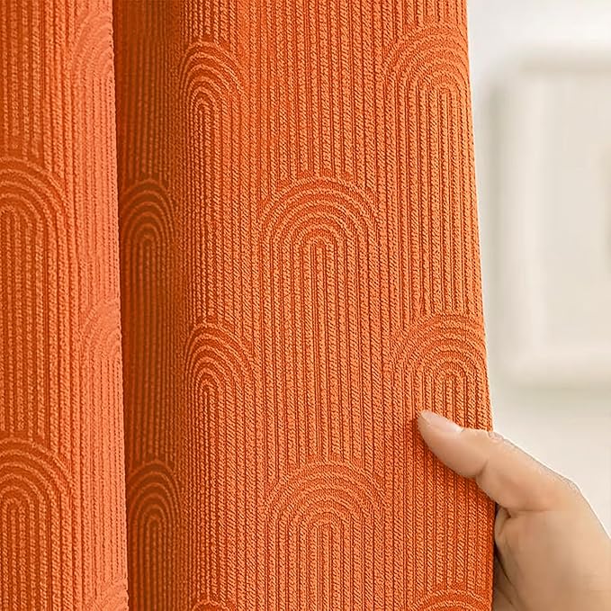 Orange Boho Cotton Shower Curtain Arch,72" W x 78" L | Minimalist Shower Curtain for Bathroom