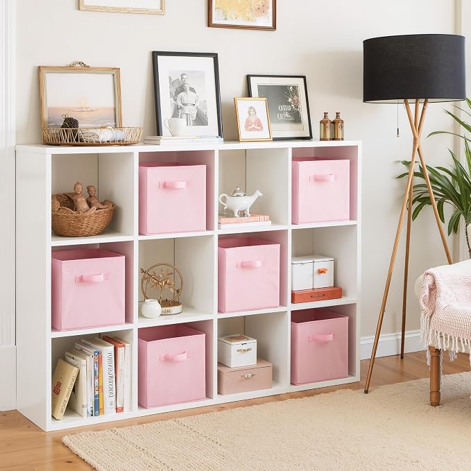 Cupic Cupid 6-Pack 11x11 Storage Cubes, Cube Storage Organizer, Pink | Foldable, Reinforced Front Handle, Holds Clothes, Toys, Blankets and More, Fits Closet, Cube Shelves, Nursery, Bedroom