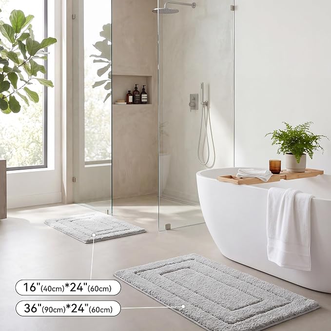 GRANNY SAYS Gray Bathroom Rug 36" x 24", Non-Slip Microfiber Bath Mat | Ultra-soft, durable TPR backing for reliable grip, fast water absorption, machine washable for Vanity, Shower, Tub