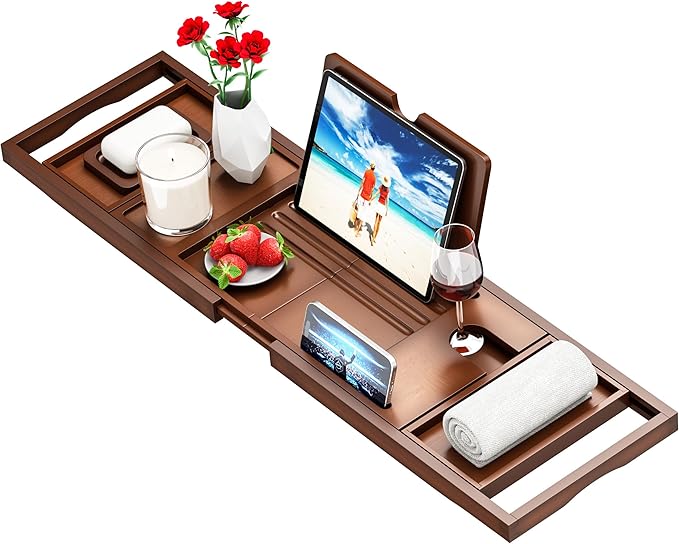 Premium Bathtub Tray Caddy - Bath Table Tray for Bathtub - Bath Tub Tray Table for Bathtub, Expandable Size, Fits Most Bath Tubs