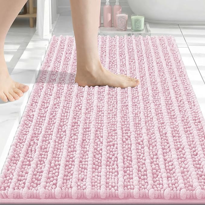 Arotive Bathroom Rugs Mat 34x21, Soft Absorbent Chenille Shaggy Bath Mat | Pink, Machine Wash Dry, Bath Rugs for Bathroom Floor, Tub and Shower, Home Decor Accessories