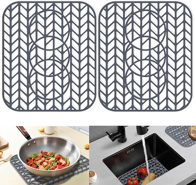 Sink Protectors for Kitchen Sink 12x11 & 13x11,Silicone Kitchen Sink mats Protector for Bottom of Farmhouse Sink(13.58"×11.6" Gray 2PCS)