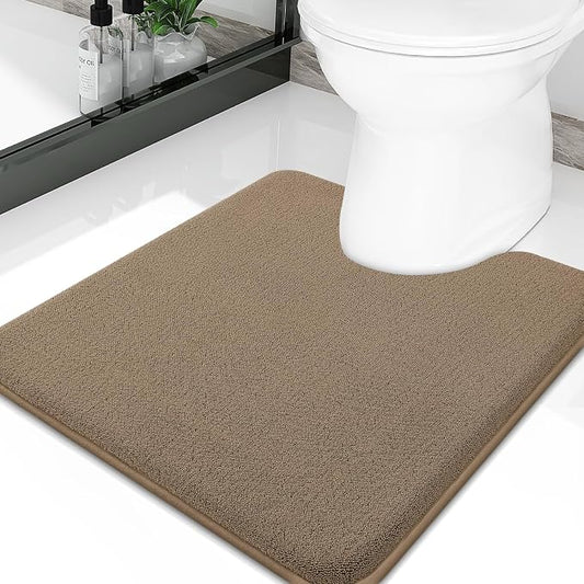 Smiry Memory Foam Toilet Rugs U Shaped 20x20, Extra Soft Bath Mat | Camel Quick Dry, Machine Washable Bath Mats for Bathroom, Shower, Tub and Home Decor Accessories