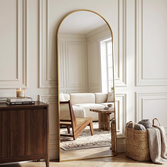 Full Length Mirror, 64" x 21" Arched Full Body Mirror Large Standing Floor Mirrors, Mirrors for Bedroom, Bathroom, Living Room Standing or Wall Leaning, Gold