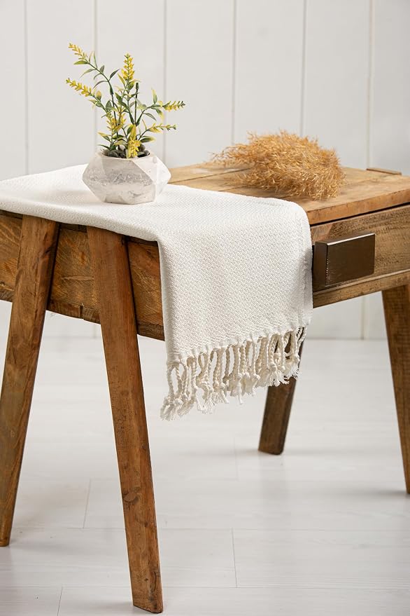 Evelynen Turkish Hand Towels for Bathroom & Kitchen Towels Decorative Set of 2 | Boho Farmhouse Hand Towels with Hanging Loops for Face, Dish, Kitchen & Bath | (16" x 32" - Off White)