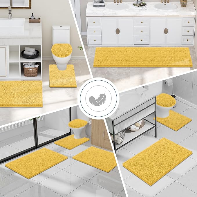 Smiry Bathroom Rugs 47X20, Luxury Chenille Extra Soft Absorbent Bath Mat | Yellow, Machine Washable Non-Slip Plush Bath Mats for Bathroom, Tub, Shower, and Floor, Home Decor