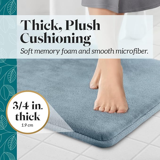 Memory Foam Bath Mat Non Slip Absorbent Super Cozy Velvet Bathroom Rug Carpet (22 inches X 36 inches, Smoke Blue)