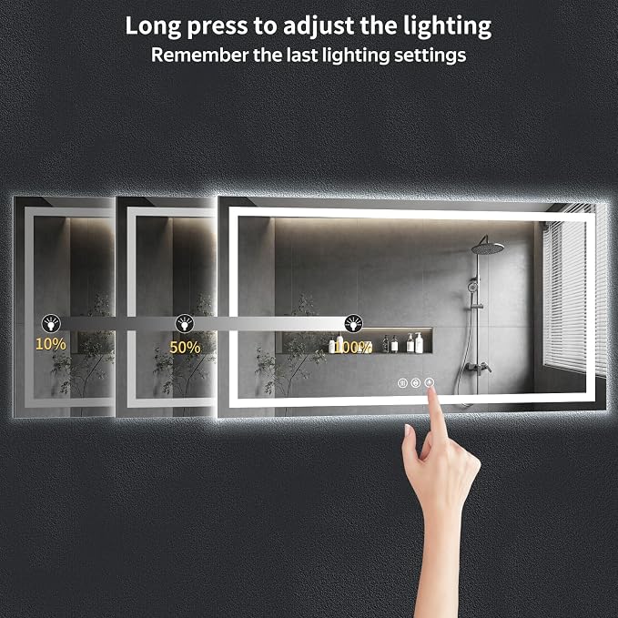 72"x36" LED Bathroom Mirror with Lights, Backlit+Frontlit, Anti-Fog | CRI 95, Stepless Dimmable, 3 Colors Lighting, Shatterproof Tempered Glass, HD Reflection, Memory, (Horizontal/Vertical)