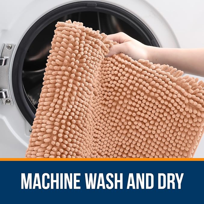OLANLY Small Bathroom Rugs 24x16, Extra Soft Absorbent Chenille Bath Rugs | Peach, Quick-Drying Rubber Backing, Machine Washable Bath Mat for Bathroom Floor, Tub and Shower, Home Decor Accessories