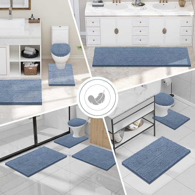 Smiry Toilet Rugs U-Shaped 24x20, Extra Soft Absorbent Contoured Bath Mat | Grayish Blue, Machine Washable Non Slip Luxury Chenille Contour Bath Rugs for Toilet