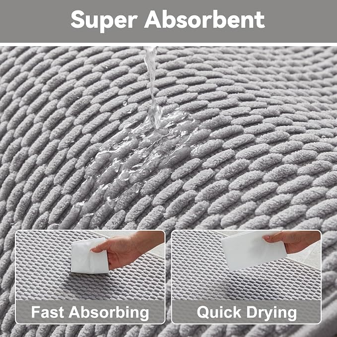 Triohero Bathroom Rugs Non Slip Washable, Super Absorbent Thin Bath Mat Quick Dry Low Pile Bathroom Rug, Light Grey 24"x36"