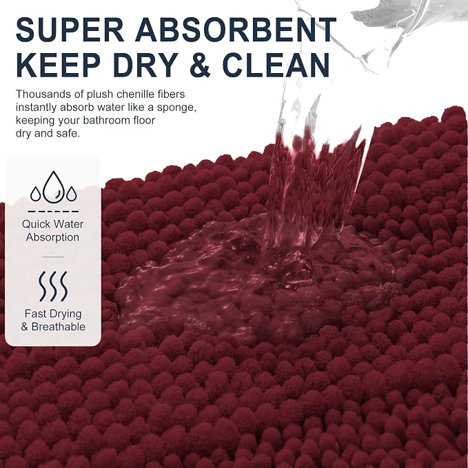 Smiry Thick Chenille Bathroom Rugs 36x24, Soft Bath Mat, Andorra Red-Brown | Quick‑Dry & Machine Washable, Non‑Slip Bath Carpet, Striped Bath Rugs for Tub & Shower, Modern Home Decor Accessories