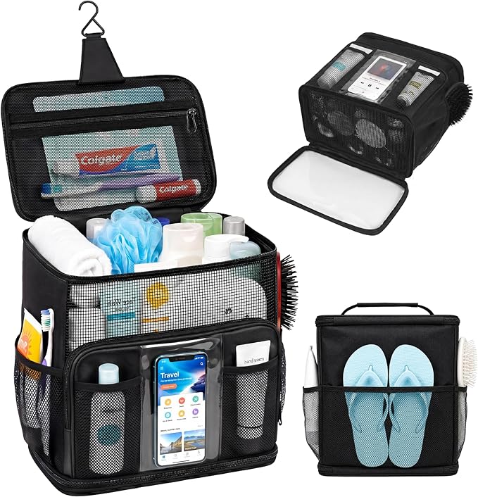 Shower Caddy Portable for College Dorm, Hanging Travel Toiletry Bag with Phone Pocket & Waterproof Bottom Cover,Quick-Dry Mesh Shower Bag,Dorm Room Essentials for Guys & Girls,Cruise Essentials 2026