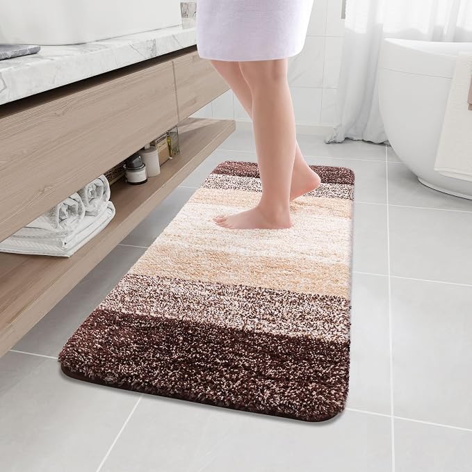 Arotive Microfiber Bathroom Rugs, Shaggy Soft Absorbent Bath Rug, 47x20 | Brown, Rubber Backing Thick Plush Machine Washable Dry Bath Mats for Bathroom, Tub and Shower, Rectangular