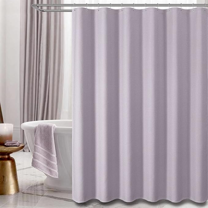 Stall Waffle Shower Curtain 256 GSM Heavy Fabric 36x72 Lavender | Narrow Half Size, Thick Polyester Cloth, Weighted Hem, Water Repellent, Washable, Hotel Bathroom Shower Curtain Set 6 Hooks