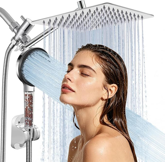 8 Inch Filtered Shower Head,Rain Shower Head with Handheld Spray Combo for Hard Water，Long Shower Hose