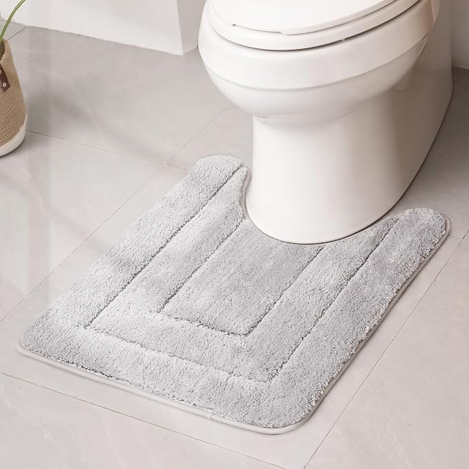 GRANNY SAYS Gray U Shaped Toilet Rug 20" x 24", Non-Slip Bath Mat | Soft microfiber, TPR backing, absorbs water quickly, machine washable, fits around most standard toilet bases