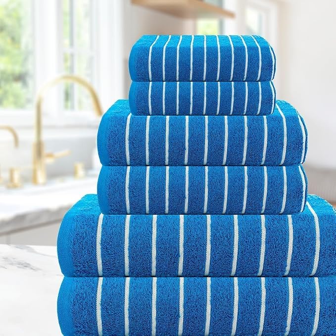 CASA COPENHAGEN Ecstatic 6 Pieces Towel Set- Electric Blue, 600 GSM 2 Bath Towel 2 Hand Towel 2 Washcloth, Made of Soft Egyptian Cotton for Bathroom, Kitchen & Shower. Gift Set for Women & Men.