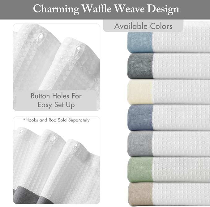 Madison Park Spa Waffle Weave Stall Shower Curtain, 36 x 72, Charcoal | Striped, Pieced Fabric Design, 3M Scotchgard Moisture Management, Hotel Quality, Modern, for Bathroom, OEKO-TEX Certified