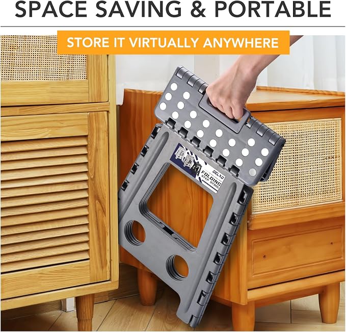 Delxo 16 Inch Folding Step Stool,Foldable Step Stool for Adults Dark Grey | Step Stool with Safety Lock,Portable Collapsible Step Stool,Non-slip Folding Stools for Kitchen Bathroom Bedroom Garden 1PC