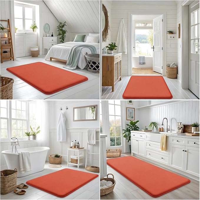 Smiry Memory Foam Bath Mat 30x20, Extra Soft and Absorbent Bathroom Rugs | Coral, Quick Dry Machine Washable Non-Slip Bath Mat for Bathroom Floor, Shower and Tub