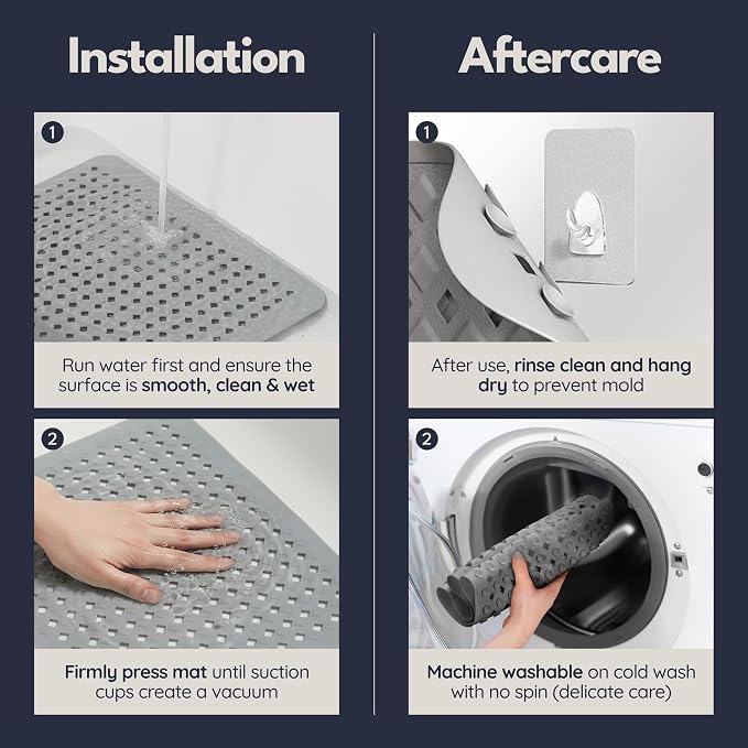homerella Bathtub Mat Non Slip 35x16 Shower Mat Non Slip Anti Mold BPA Free | Mildew Resistant, Machine Washable, Extra Long Tub Mat, Shower Mats for Inside Shower, Bath Mat for Tub Non Slip EU Certified