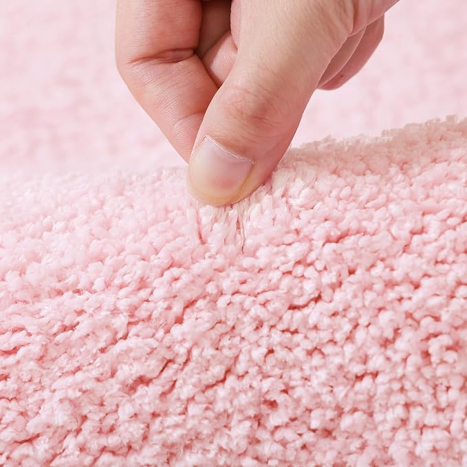 YIRDDEO Oval Rug for Bathroom, Cute Boho Bath Mat with Pom, Pink, 36"x24" | Soft Plush, Absorbent, Quick Dry, Machine Washable, Non Slip Bath Mat for Bathroom Shower Floor Home Decor
