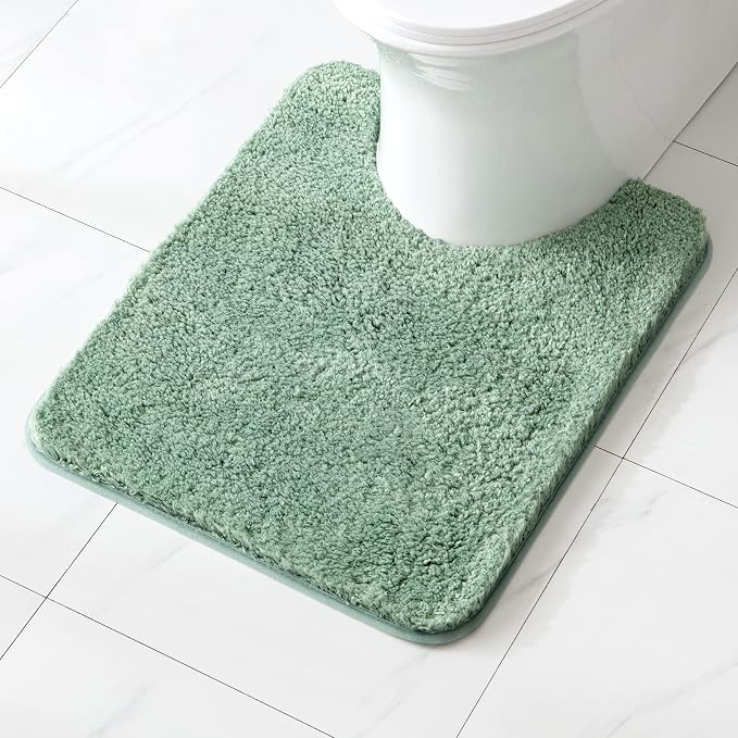 MIULEE Sage Green Microfiber Toilet Bath Rug U-Shaped Contour 20x24 Inch | Absorbent, Non Slip, Quick Dry, Fluffy Bath Rugs for Bathroom Floor Tub Showers, Machine Washable