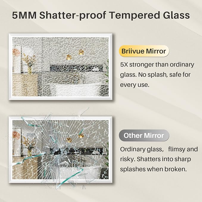 60x36 Inch White Bathroom Mirror for Wall, Thick Metal Framed Rectangle Mirrors for Over Sink, Bedroom, Living Room, Entryway, Anti-Rust, HD Tempered Glass