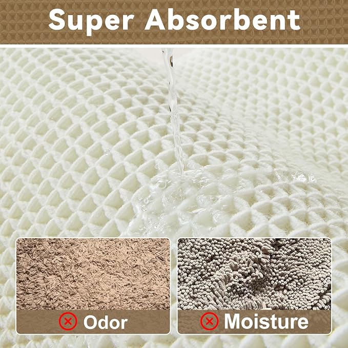 Triohero Waffle Bath Mat, Boho Bathroom Rugs Non Slip Washable, Ultra Soft Super Absorbent Quick Dry Farmhouse Bathroom Decor, 24" x 36", Cream White